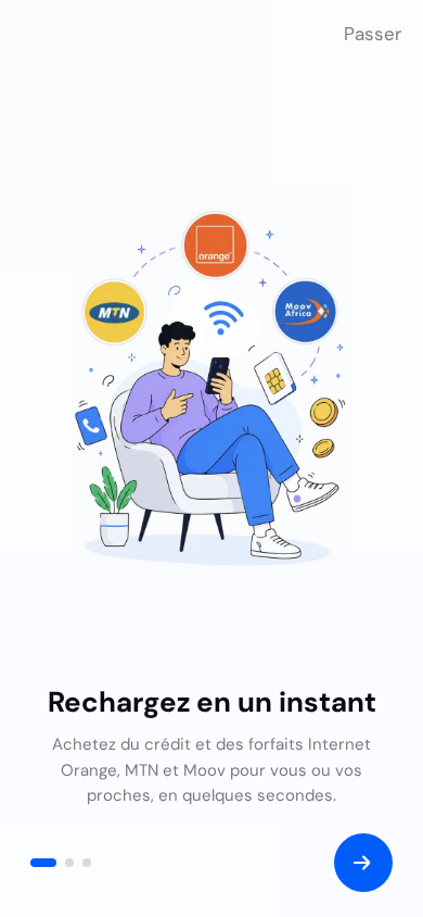 Capture réelle de l’accueil PayeDirect, présentant Orange, MTN et Moov